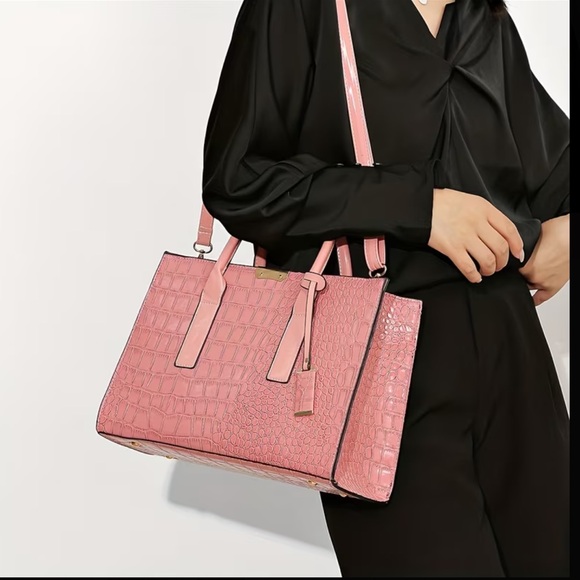 Pink Croc-Embossed Tote Bag - Picture 2 of 5